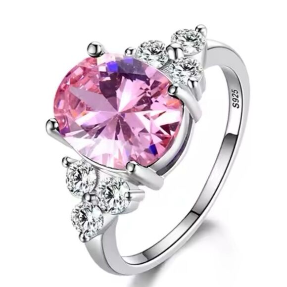 925 STERLING SILVER RING WITH PINK OR CLEAR ZIRCON - Picture 1 of 2